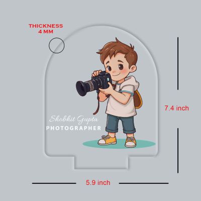 Personalized Photographer LED Night Light, Cartoon Boy with Camera Design, Color Changing Acrylic Lamp Gift for Photographer Boy Office & Home Decor Light